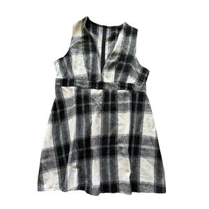 SHEIN Black and White Plaid Flannel Sleeveless Dress with Deep V-Neck